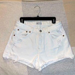 ZARA High Rise White Denim Shorts